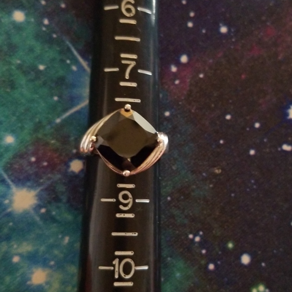 Sterling Silver Size 8 Black Spinel Ring 9.88ct